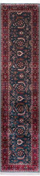 Emerald Green Persian Fine Tabriz Handmade Wool Runner Rug - 2' 6" X 10' 9"