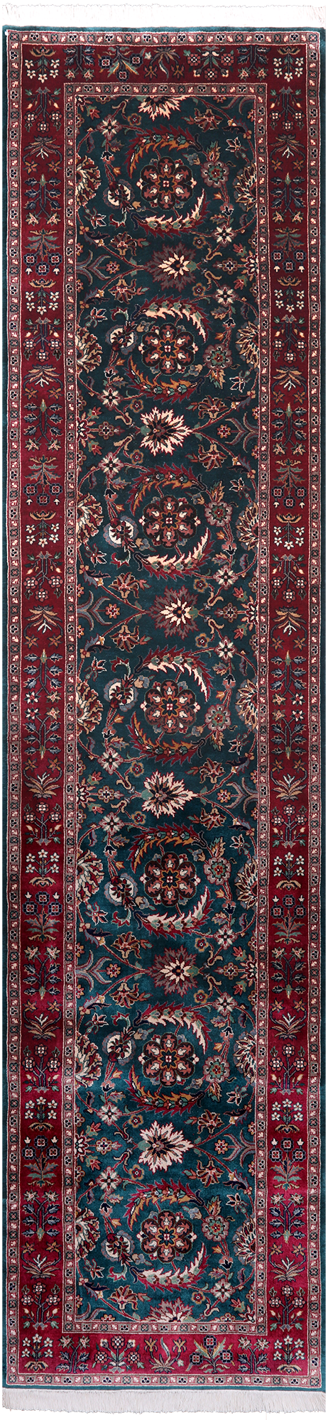Emerald Green Persian Fine Tabriz Handmade Wool Runner Rug - 2' 6" X 10' 9"