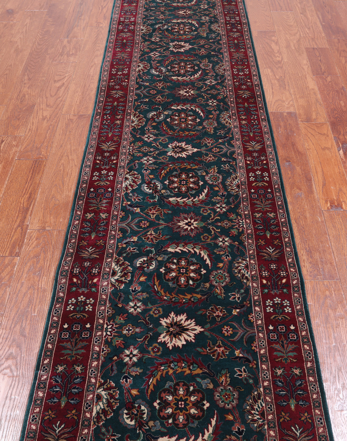 Emerald Green Persian Fine Tabriz Handmade Wool Runner Rug - 2' 6" X 10' 9"