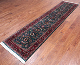 Emerald Green Persian Fine Tabriz Handmade Wool Runner Rug - 2' 6" X 10' 9"