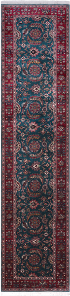 Emerald Green Persian Fine Tabriz Hand-Knotted Wool Runner Rug - 2' 7" X 11' 0"