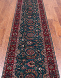 Emerald Green Persian Fine Tabriz Hand-Knotted Wool Runner Rug - 2' 7" X 11' 0"