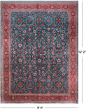Emerald Green Persian Fine Tabriz Hand Knotted Wool Rug - 9' 4" X 12' 2"