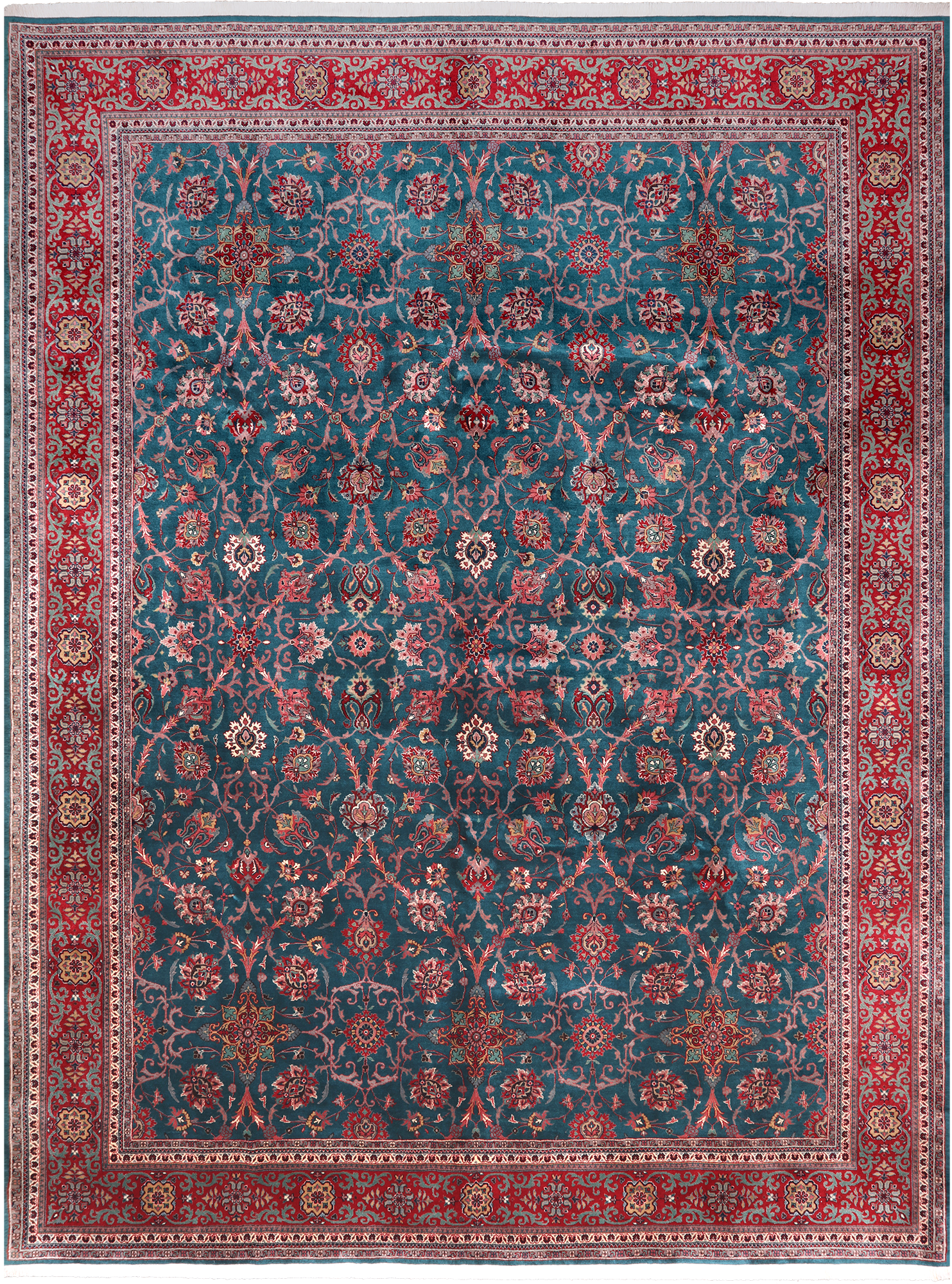 Emerald Green Persian Fine Tabriz Hand Knotted Wool Rug - 9' 4" X 12' 2"