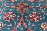 Emerald Green Persian Fine Tabriz Hand Knotted Wool Rug - 9' 4" X 12' 2"