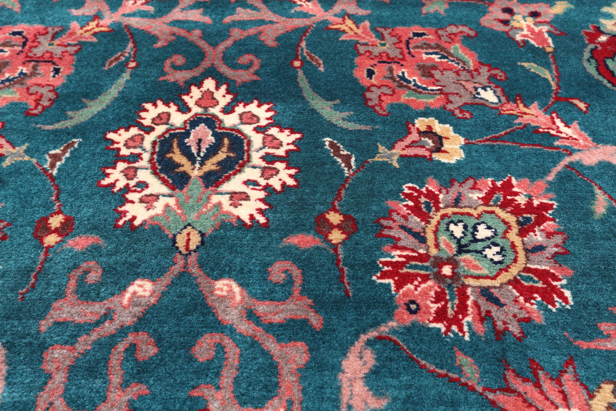 Emerald Green Persian Fine Tabriz Hand Knotted Wool Rug - 9' 4" X 12' 2"