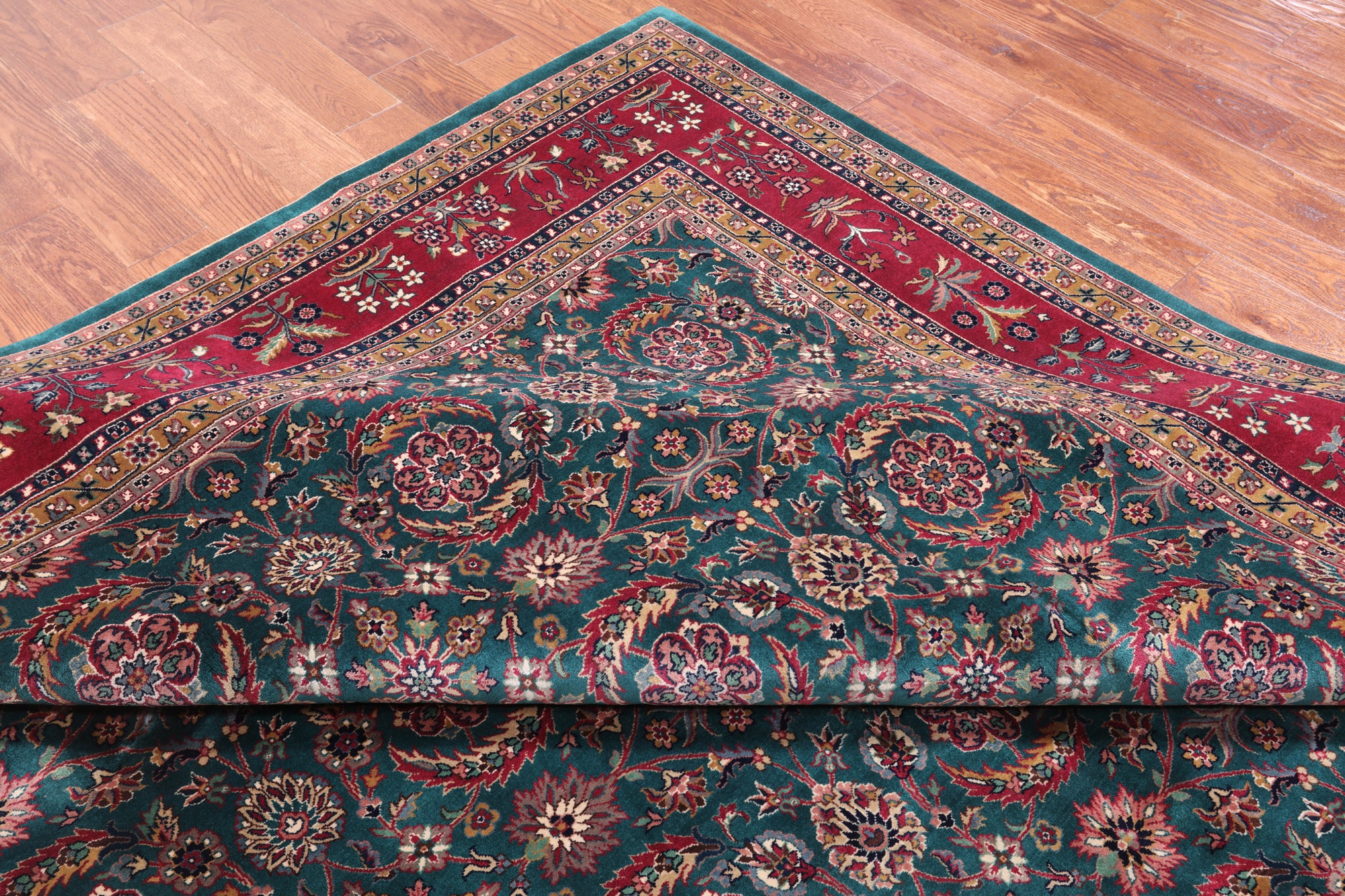 Emerald Green Persian Fine Tabriz Handmade Wool Rug - 8' 11" X 11' 11"