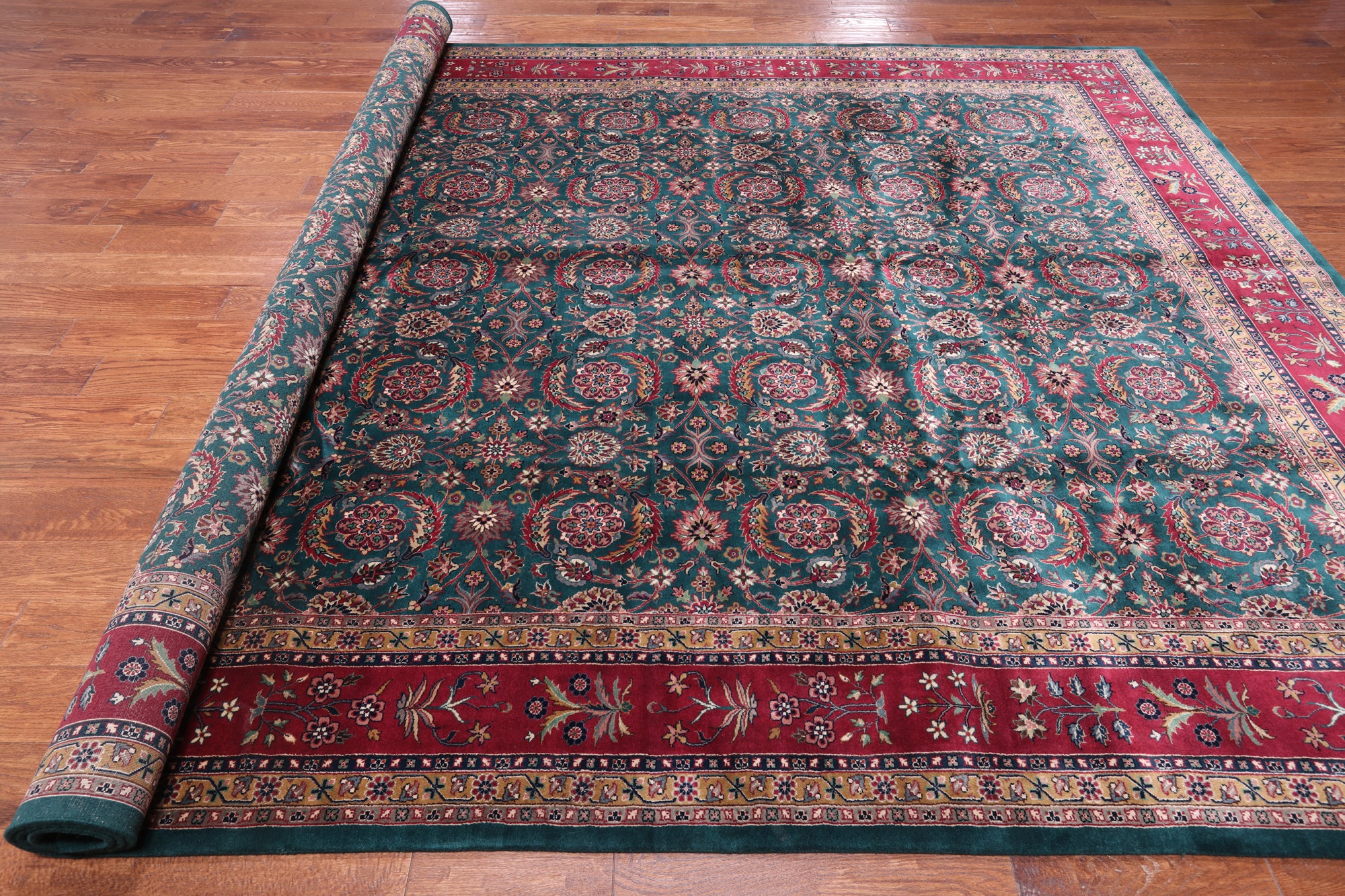 Emerald Green Persian Fine Tabriz Handmade Wool Rug - 8' 11" X 11' 11"