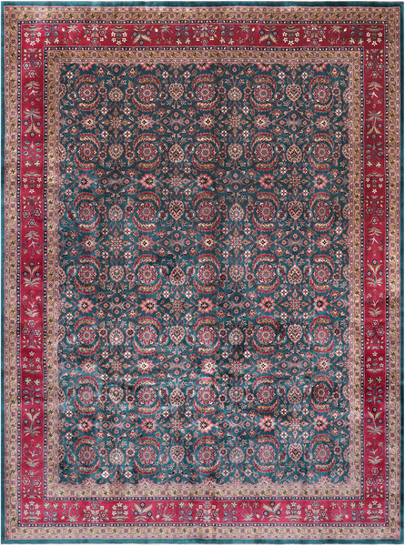 Emerald Green Persian Fine Tabriz Handmade Wool Rug - 8' 11" X 11' 11"