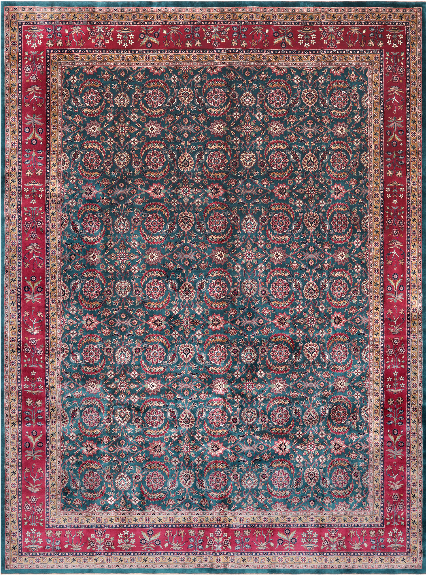 Emerald Green Persian Fine Tabriz Handmade Wool Rug - 8' 11" X 11' 11"