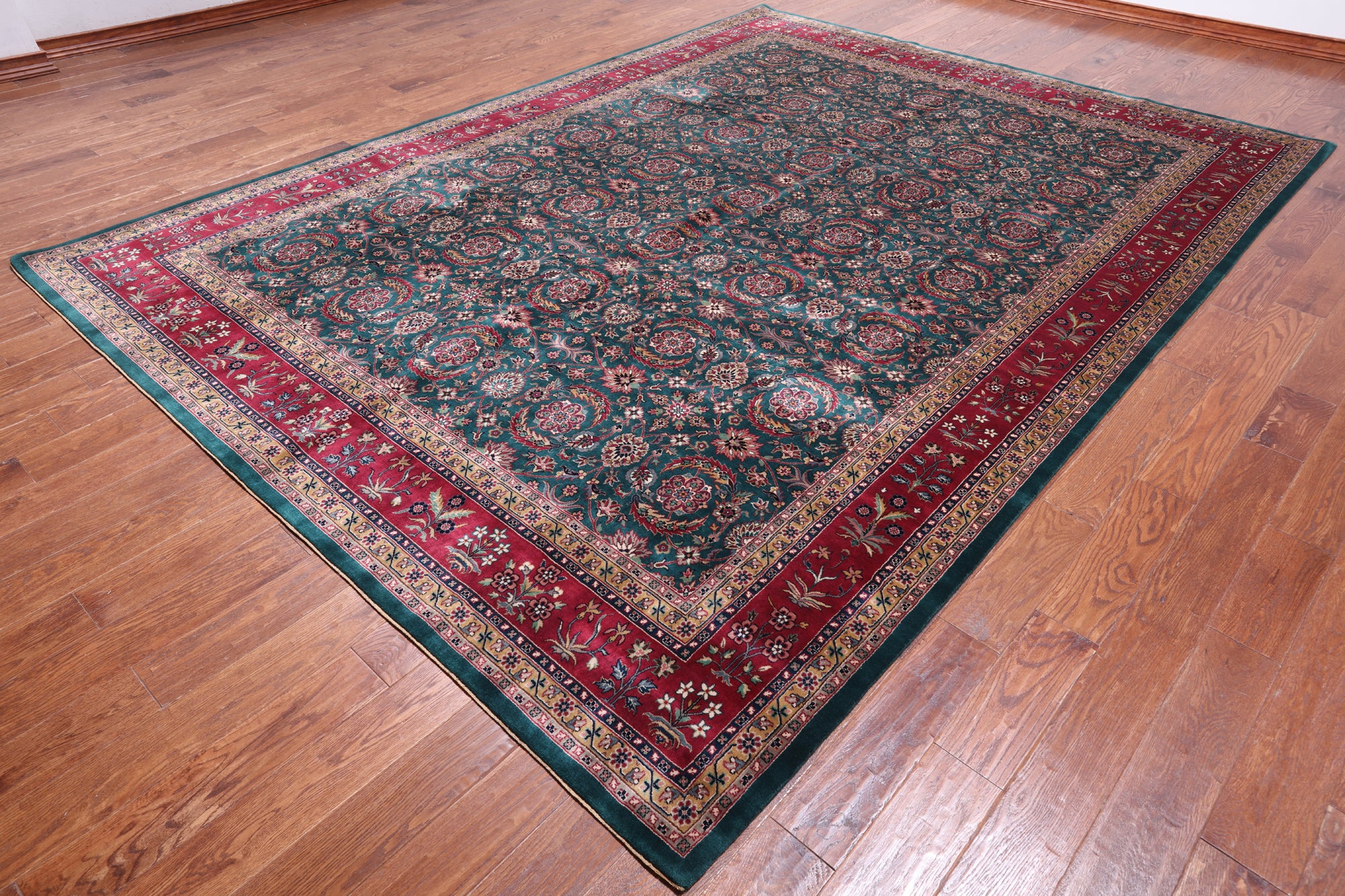 Emerald Green Persian Fine Tabriz Handmade Wool Rug - 8' 11" X 11' 11"