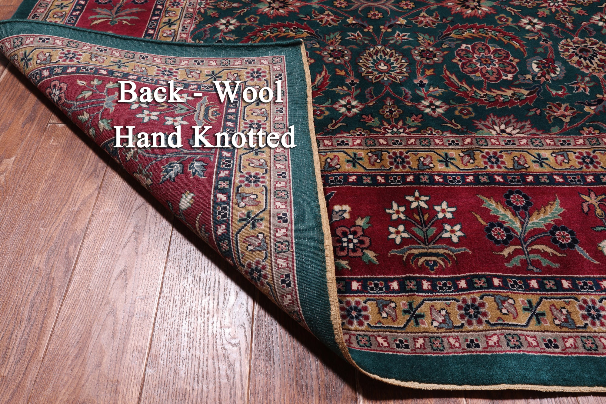 Emerald Green Persian Fine Tabriz Handmade Wool Rug - 8' 11" X 11' 11"