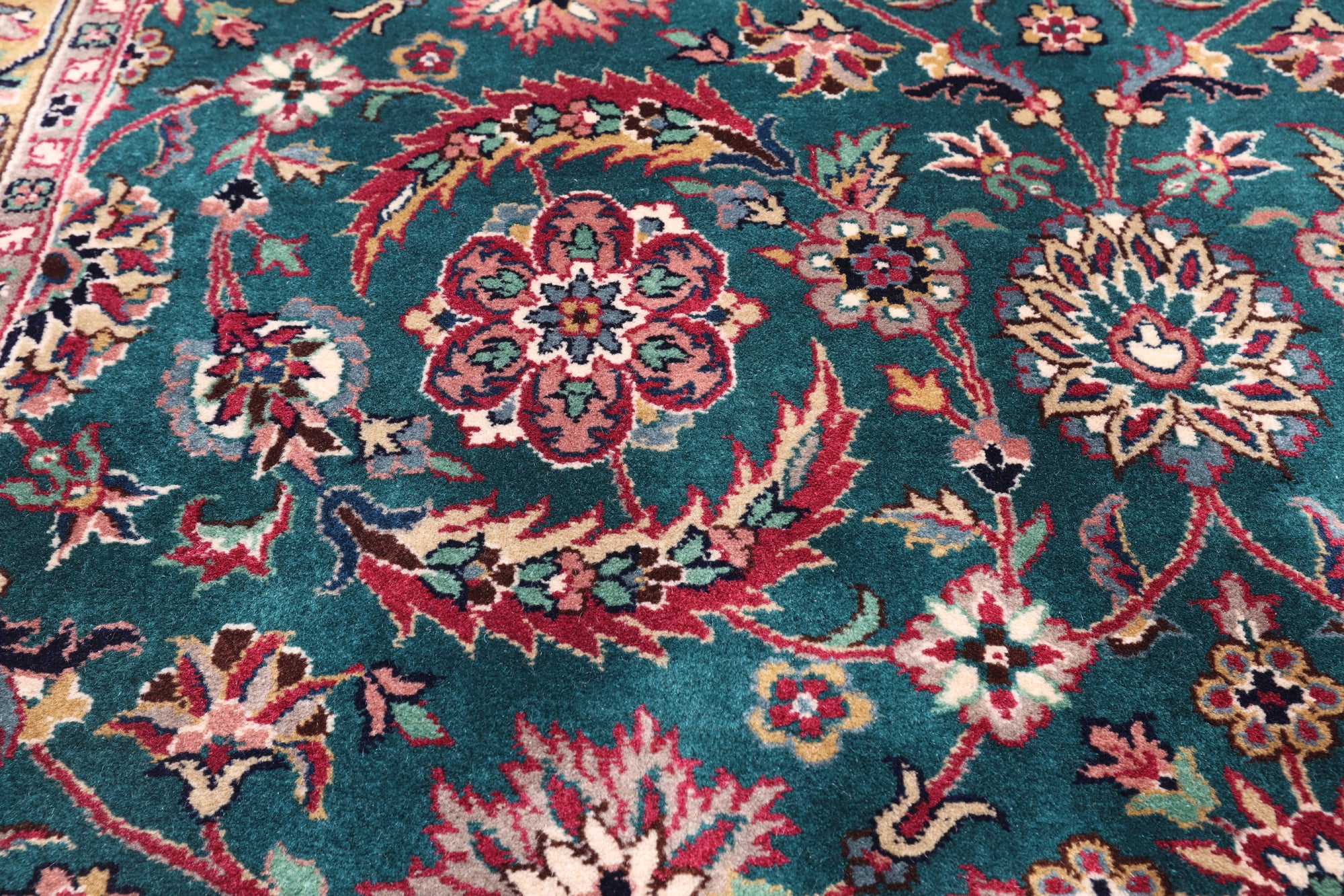 Emerald Green Persian Fine Tabriz Handmade Wool Rug - 8' 11" X 11' 11"