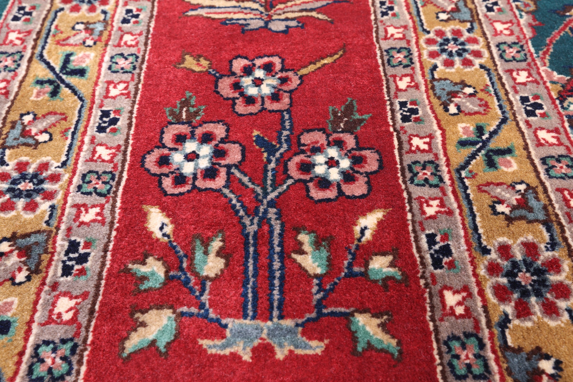 Emerald Green Persian Fine Tabriz Handmade Wool Rug - 9' 1" X 12' 2"