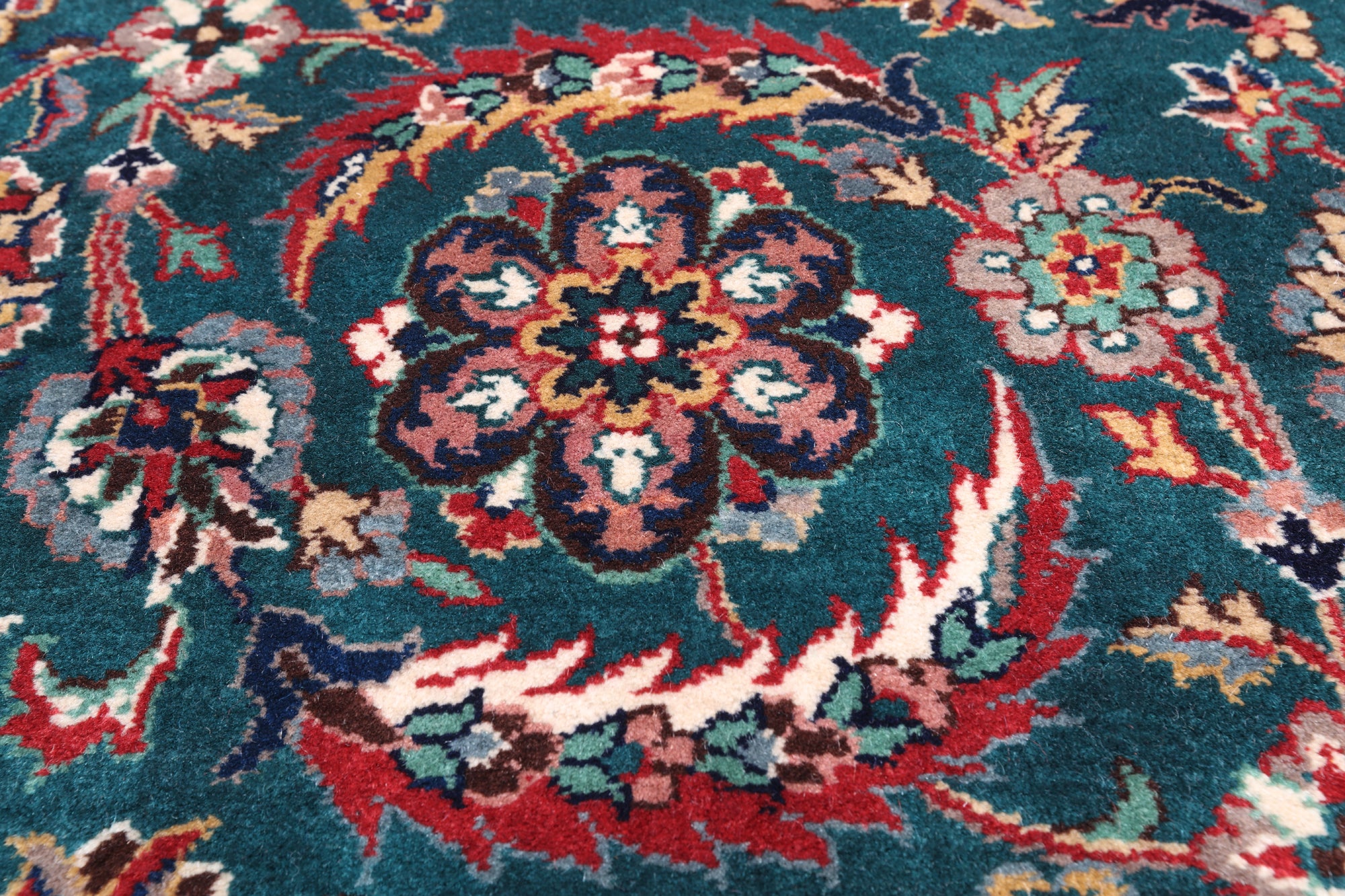 Emerald Green Persian Fine Tabriz Handmade Wool Rug - 9' 1" X 12' 2"