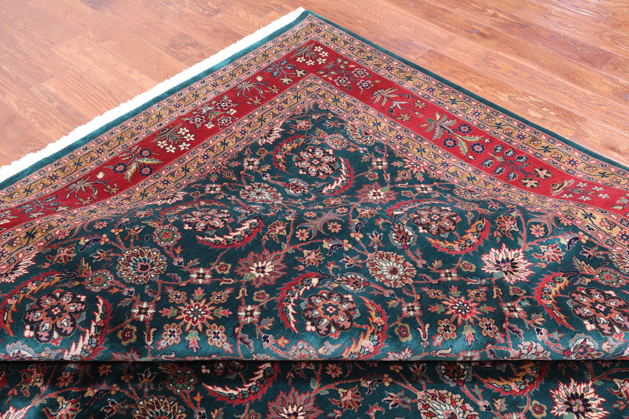 Emerald Green Persian Fine Tabriz Handmade Wool Rug - 9' 1" X 12' 2"