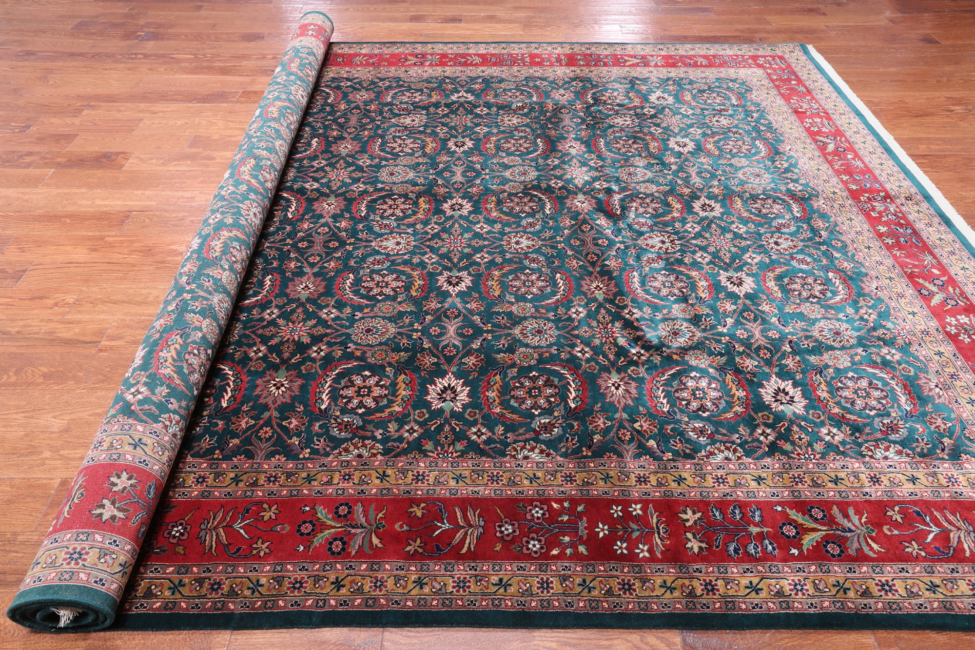 Emerald Green Persian Fine Tabriz Handmade Wool Rug - 9' 1" X 12' 2"