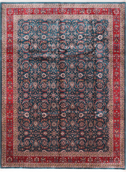 Emerald Green Persian Fine Tabriz Handmade Wool Rug - 9' 1" X 12' 2"