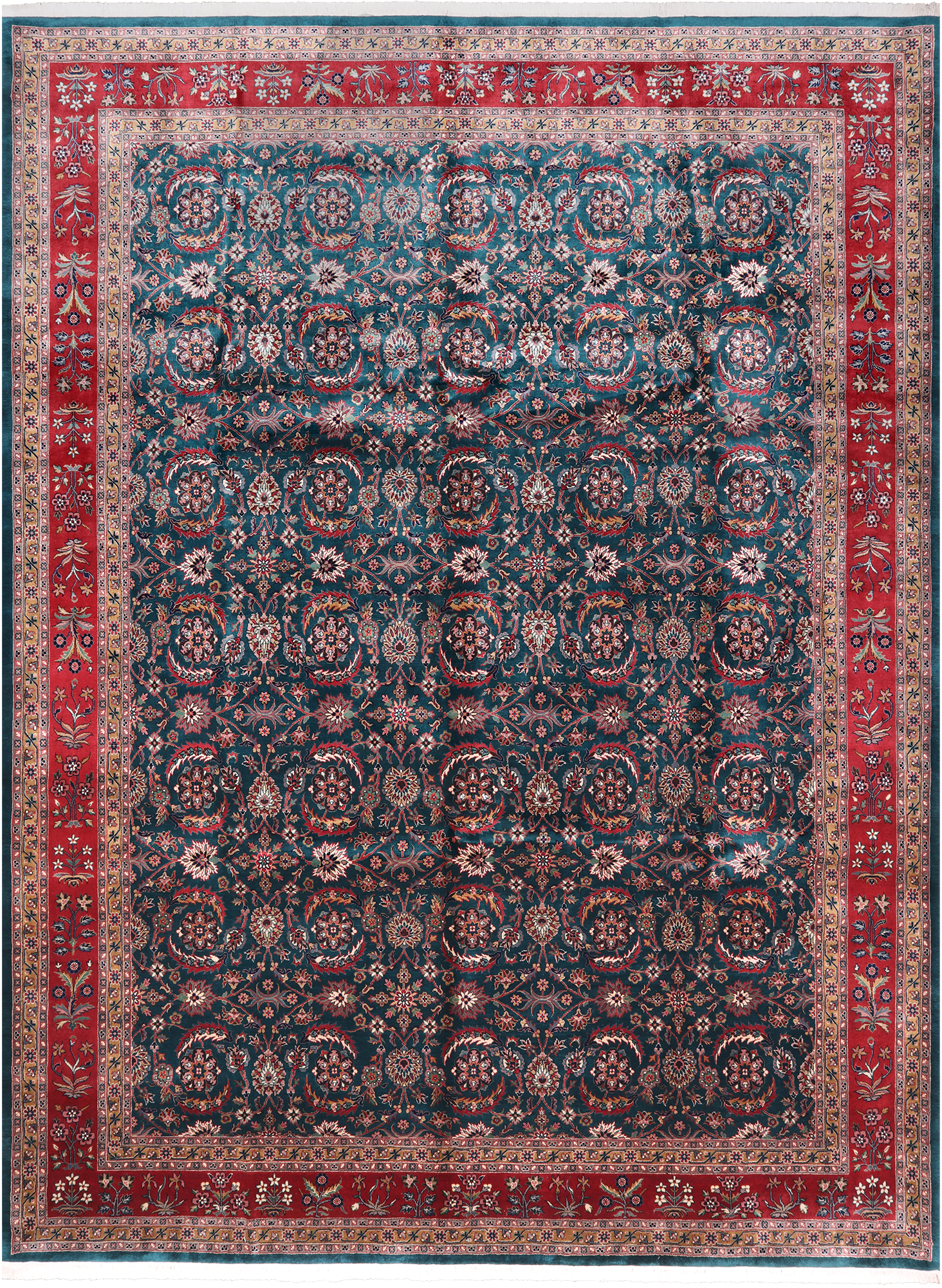Emerald Green Persian Fine Tabriz Handmade Wool Rug - 9' 1" X 12' 2"