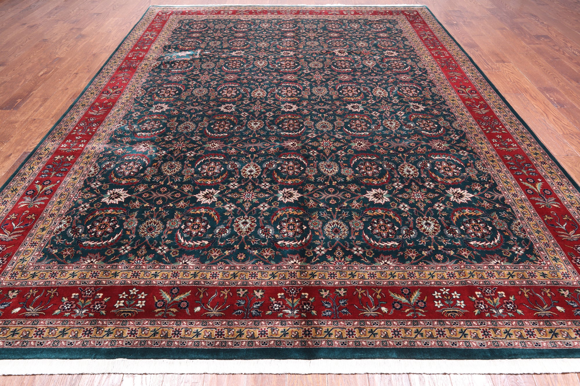 Emerald Green Persian Fine Tabriz Handmade Wool Rug - 9' 1" X 12' 2"