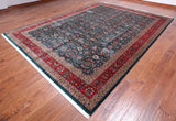 Emerald Green Persian Fine Tabriz Handmade Wool Rug - 9' 1" X 12' 2"