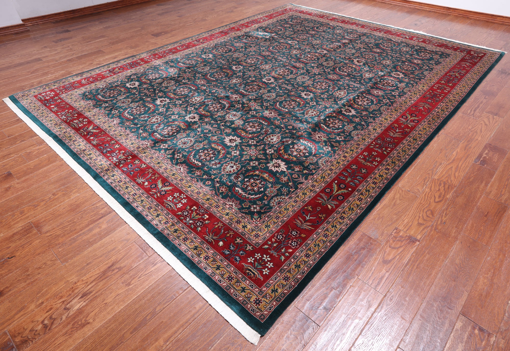 Emerald Green Persian Fine Tabriz Handmade Wool Rug - 9' 1" X 12' 2"
