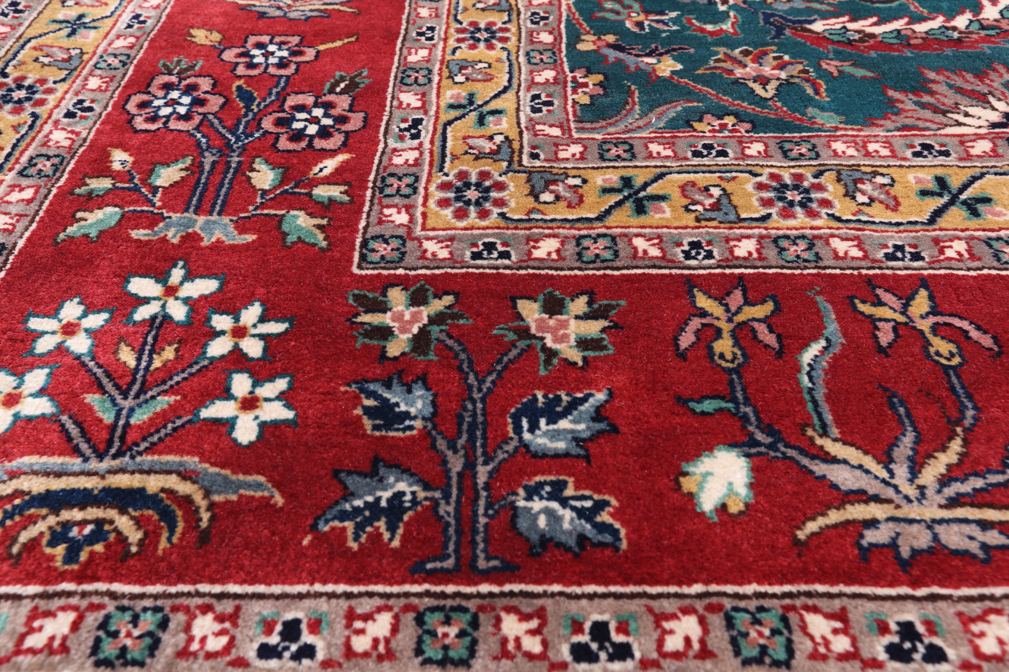 Emerald Green Persian Fine Tabriz Handmade Wool Rug - 9' 1" X 12' 2"