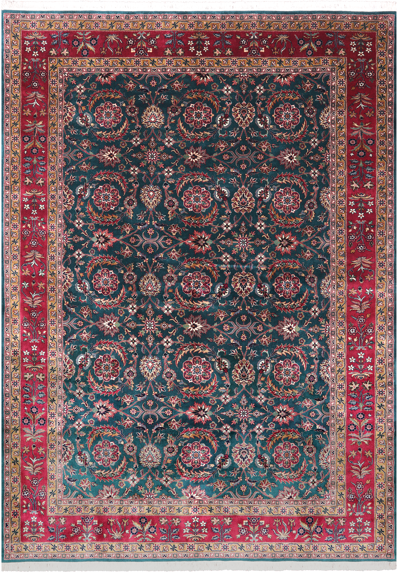 Emerald Green Persian Fine Tabriz Hand Knotted Wool Rug - 6' 4" X 9' 0"
