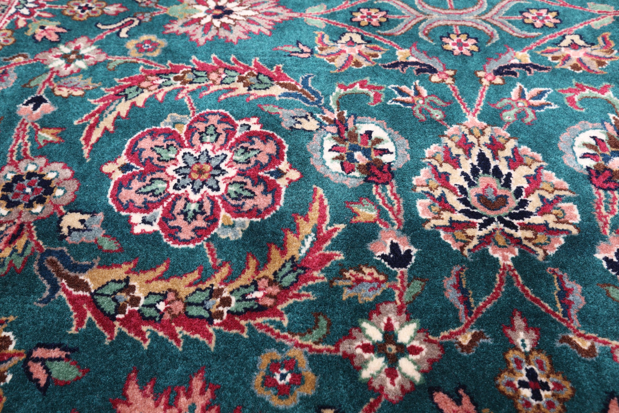 Emerald Green Persian Fine Tabriz Hand Knotted Wool Rug - 6' 4" X 9' 0"