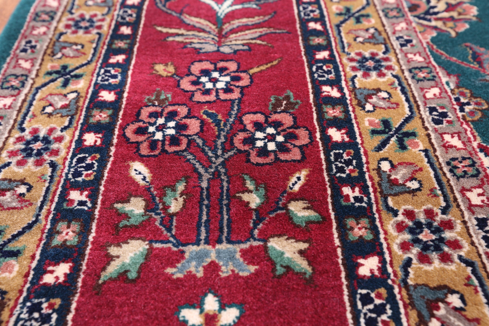 Emerald Green Persian Fine Tabriz Hand-Knotted Wool Rug - 7' 11" X 9' 9"