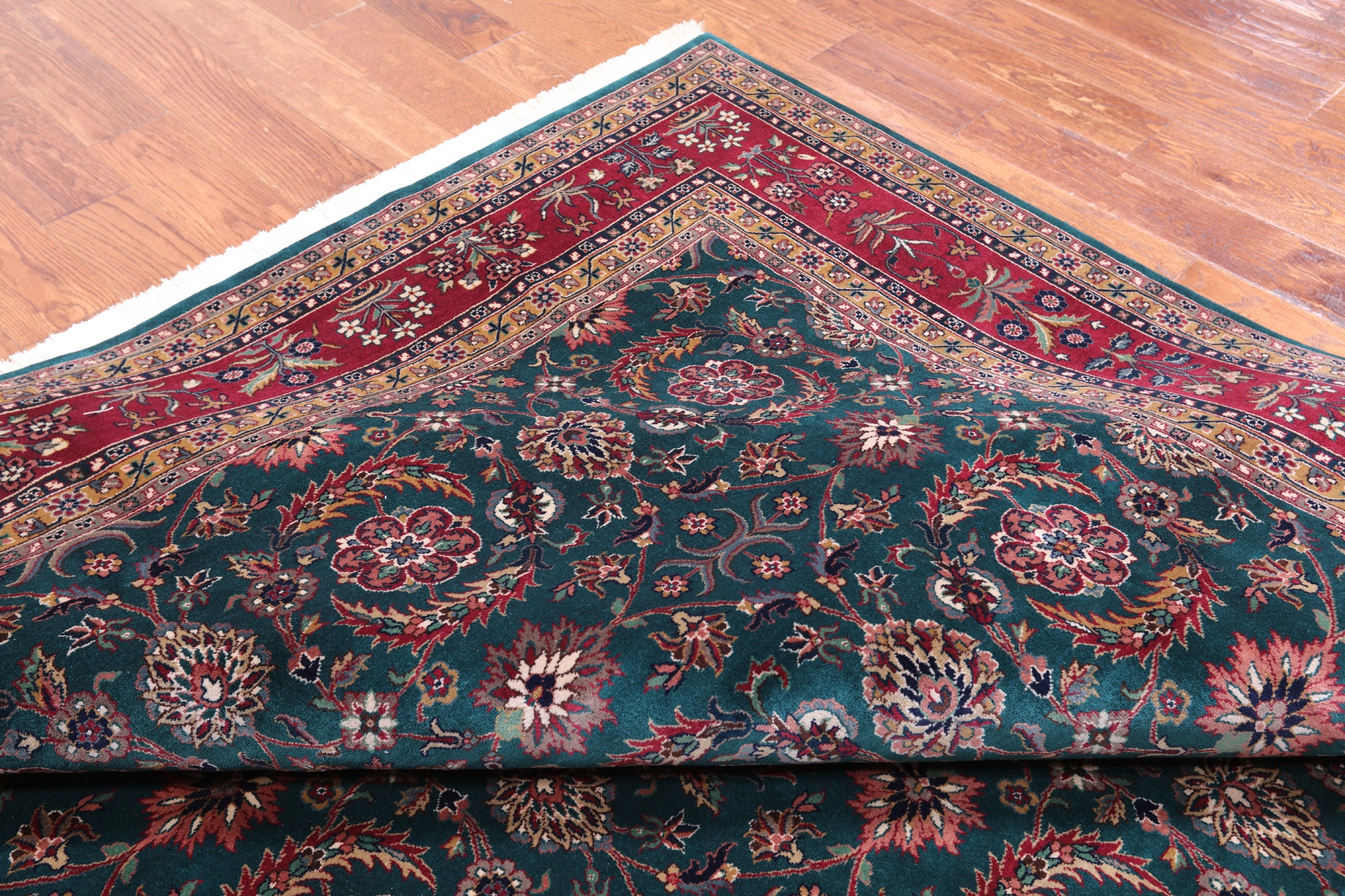Emerald Green Persian Fine Tabriz Hand-Knotted Wool Rug - 7' 11" X 9' 9"