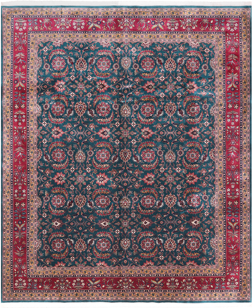 Emerald Green Persian Fine Tabriz Hand-Knotted Wool Rug - 7' 11" X 9' 9"
