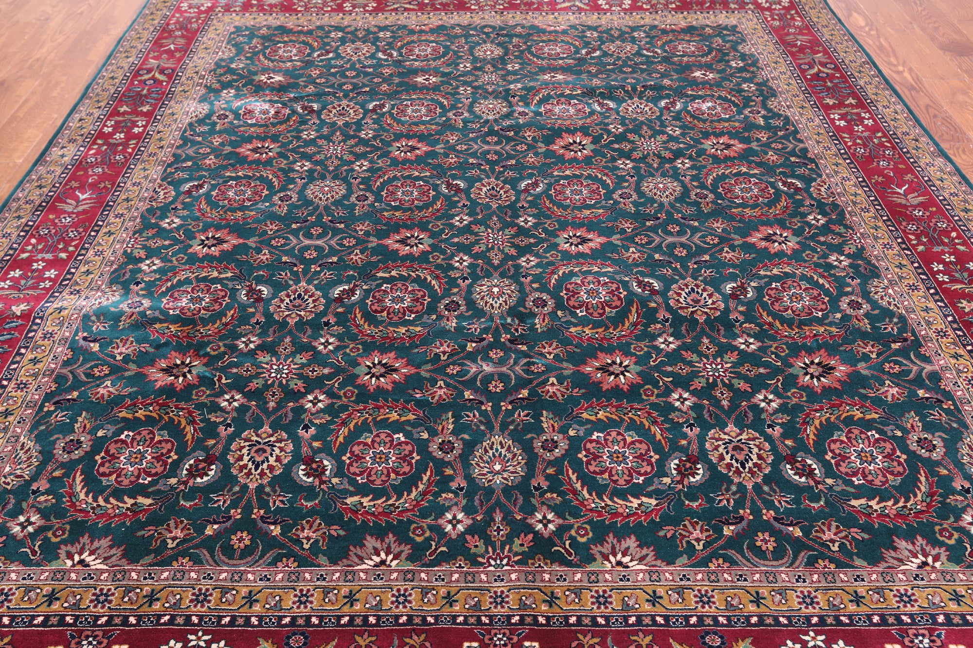 Emerald Green Persian Fine Tabriz Hand-Knotted Wool Rug - 7' 11" X 9' 9"