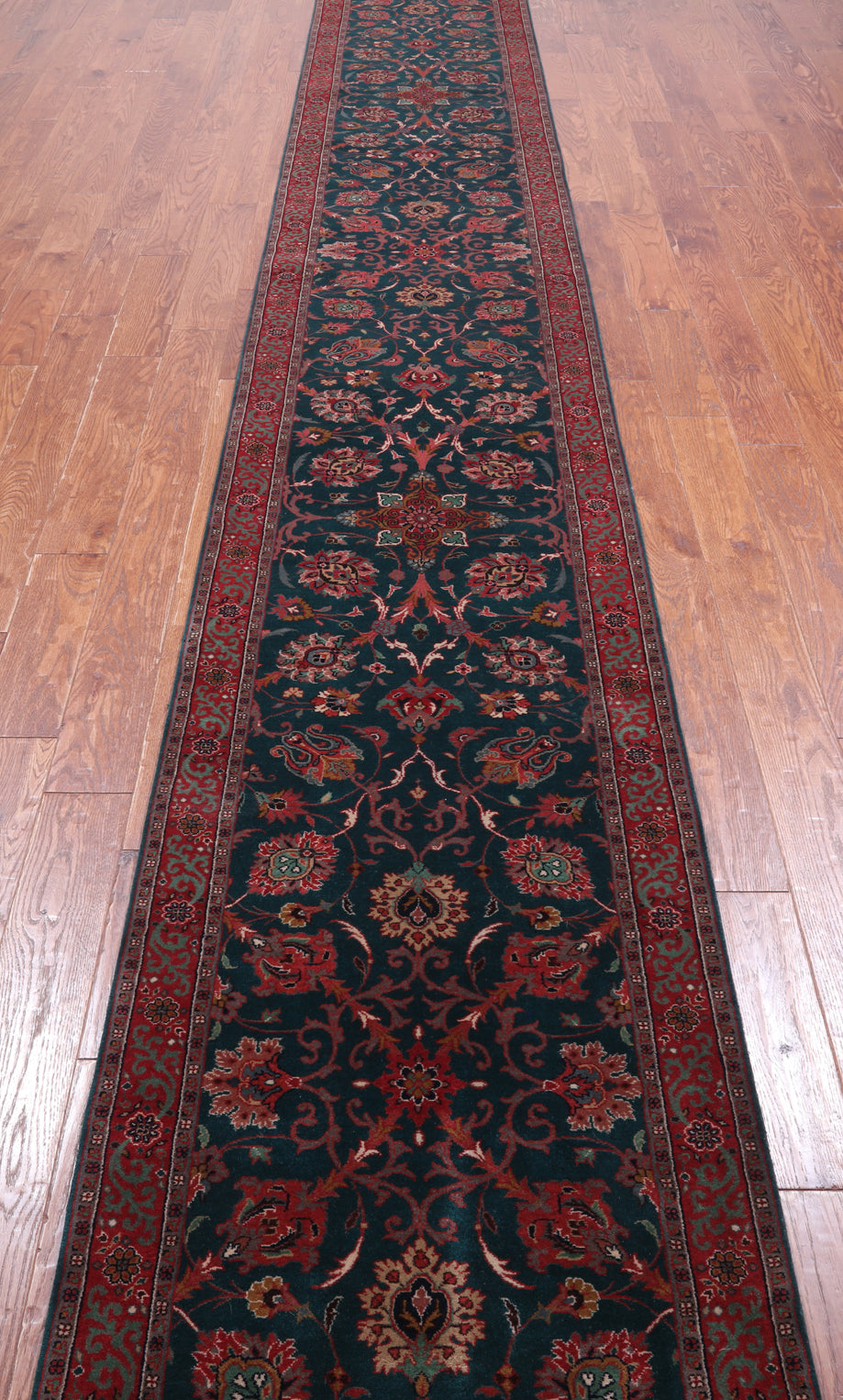 Emerald Green Persian Fine Tabriz Handmade Wool Runner Rug - 2' 6" X 19' 9"