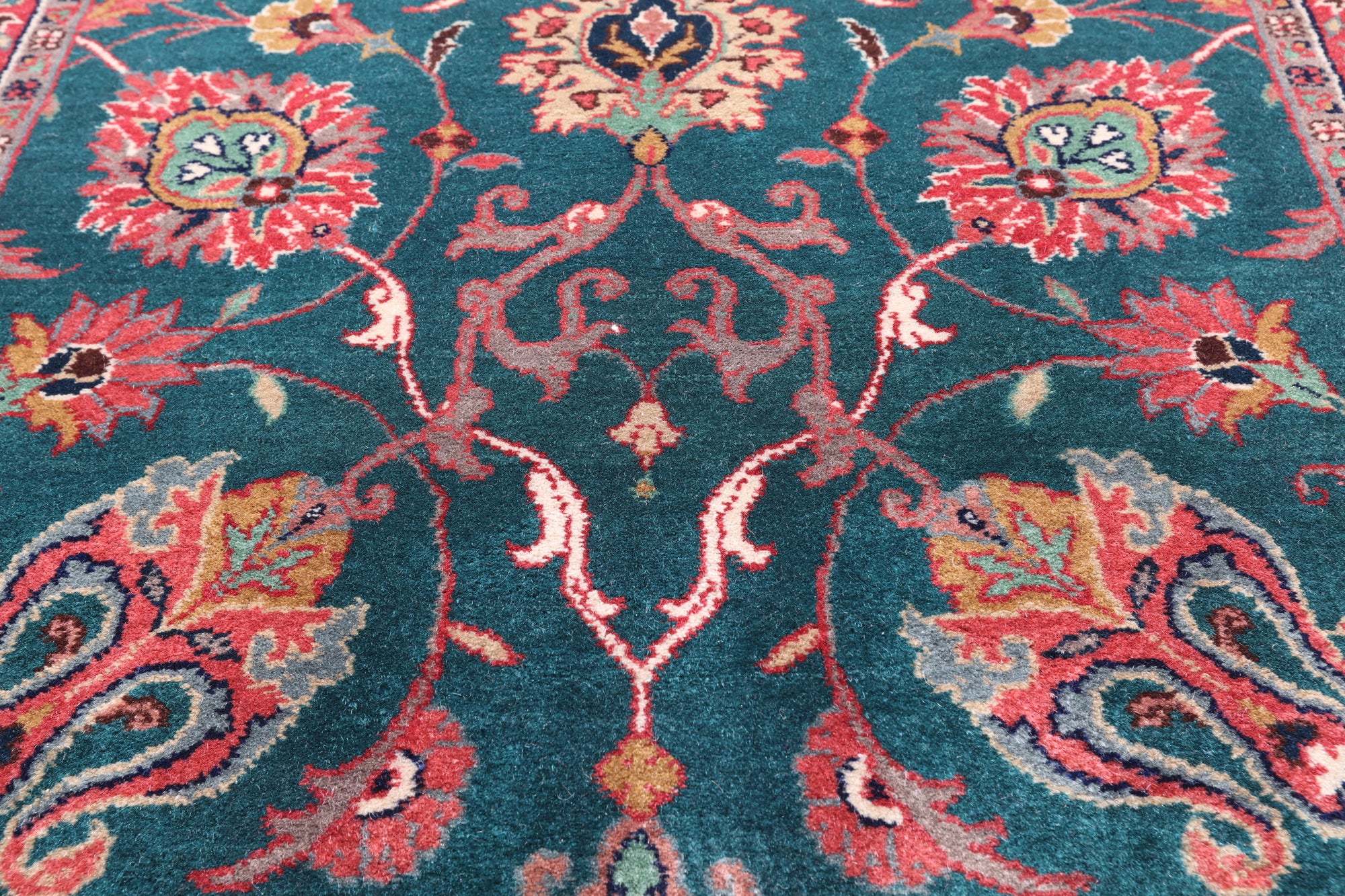 Emerald Green Persian Fine Tabriz Handmade Wool Runner Rug - 2' 6" X 19' 9"