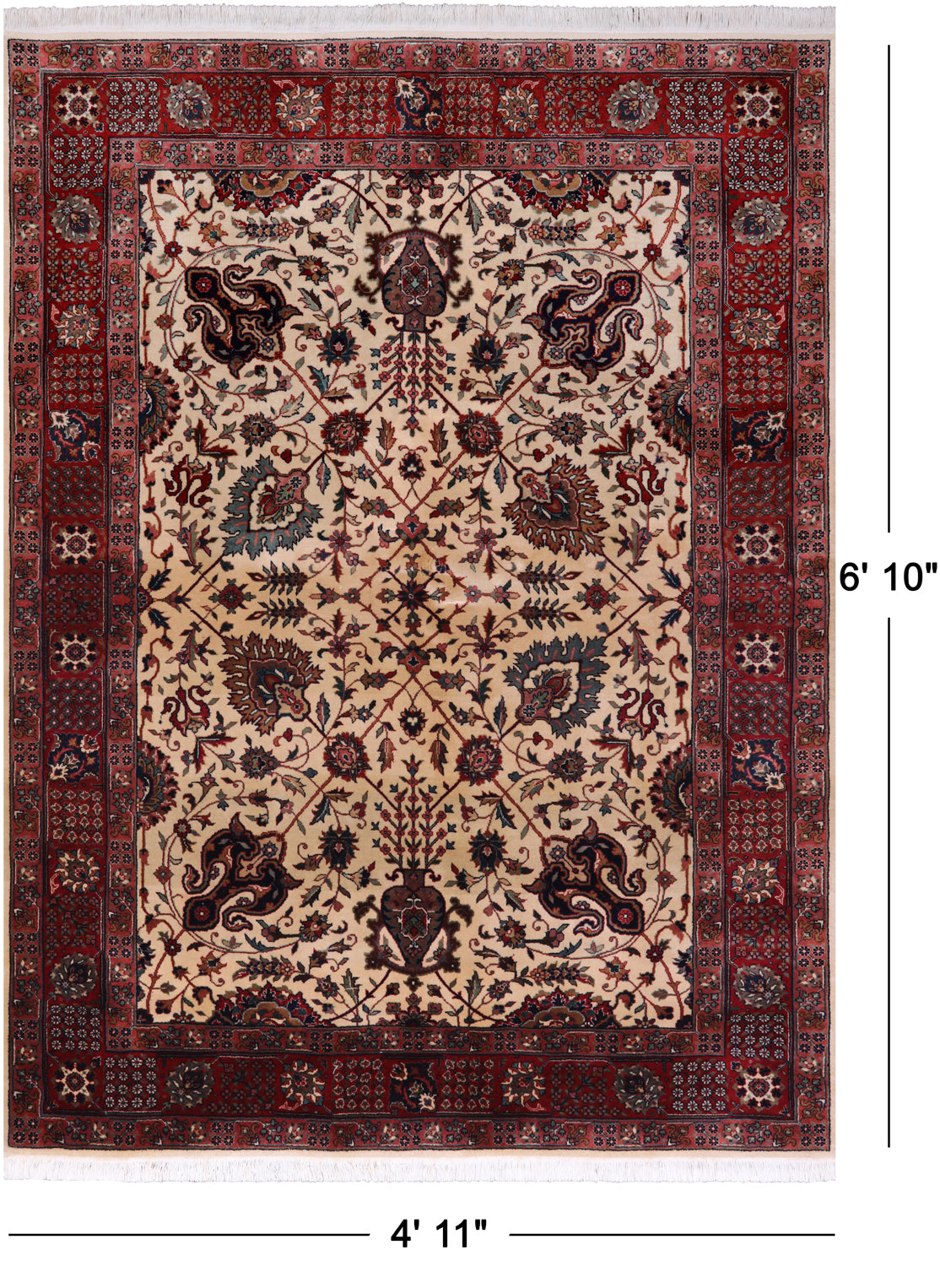 Beige Persian Fine Tabriz Handmade Wool Rug - 4' 11" X 6' 10"