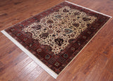 Beige Persian Fine Tabriz Handmade Wool Rug - 4' 11" X 6' 10"