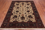 Beige/Navy Persian Fine Tabriz Hand Knotted Wool Rug - 5' 0" X 7' 3"