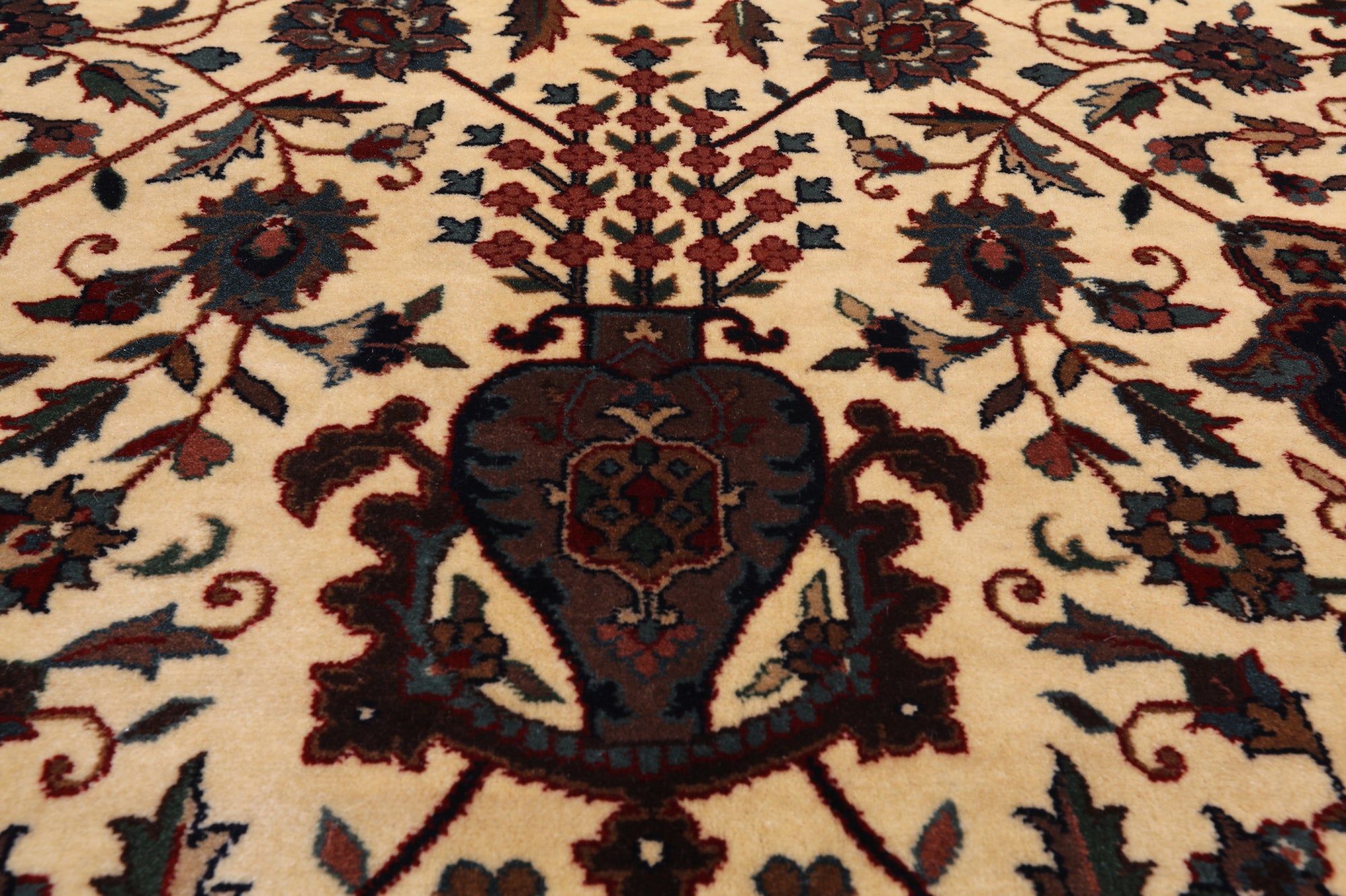 Beige/Navy Persian Fine Tabriz Hand Knotted Wool Rug - 5' 0" X 7' 3"