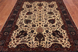 Beige/Navy Persian Fine Tabriz Hand Knotted Wool Rug - 5' 0" X 7' 3"