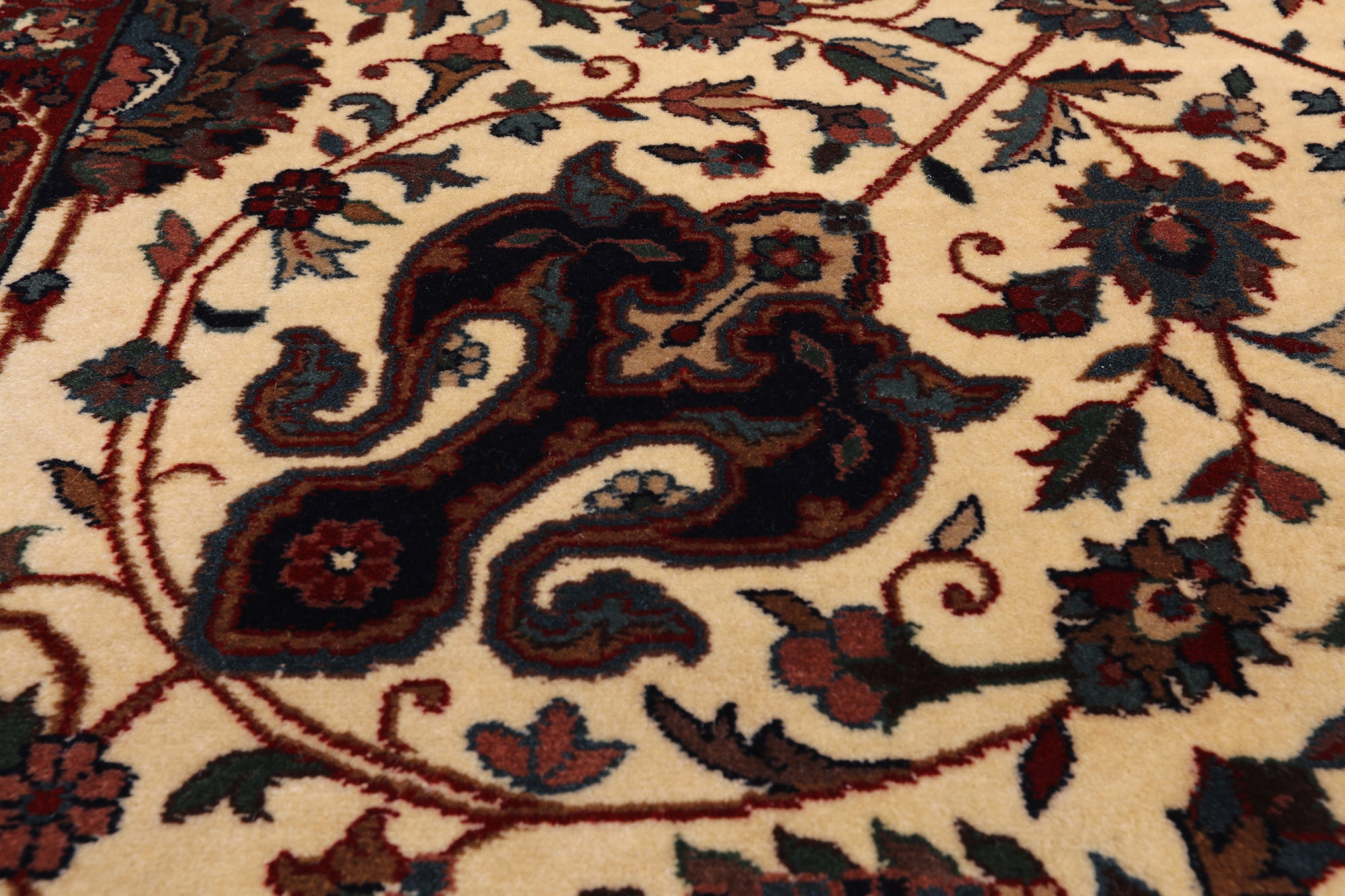 Beige/Navy Persian Fine Tabriz Hand Knotted Wool Rug - 5' 0" X 7' 3"