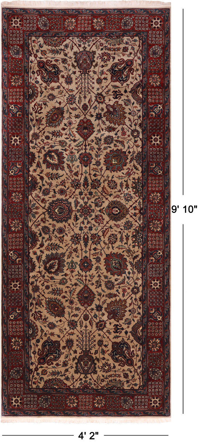 Khaki Persian Fine Tabriz Handmade Wool Runner Rug - 4' 2" X 9' 10"