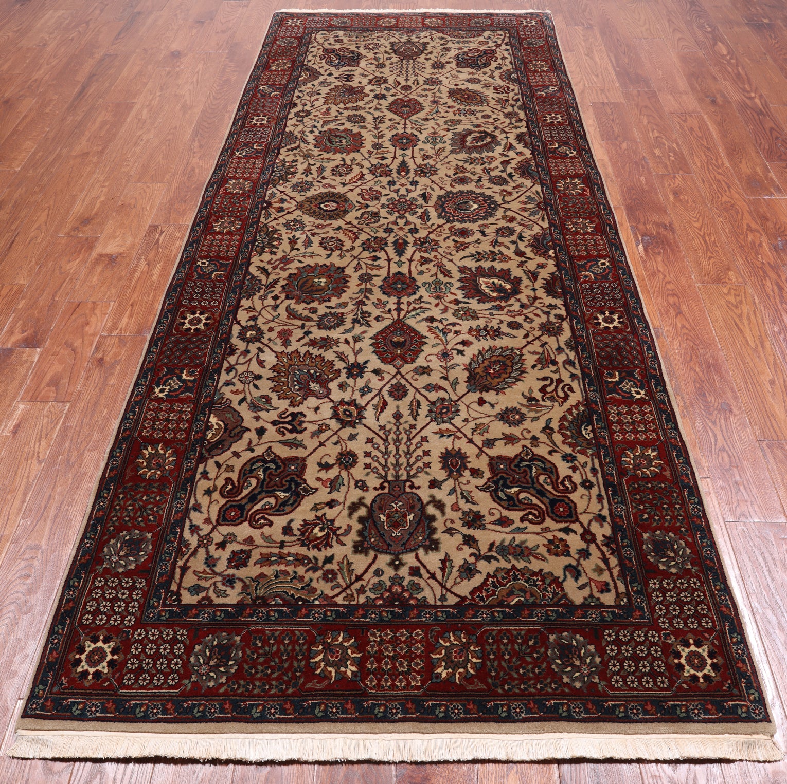 Khaki Persian Fine Tabriz Handmade Wool Runner Rug - 4' 2" X 9' 10"