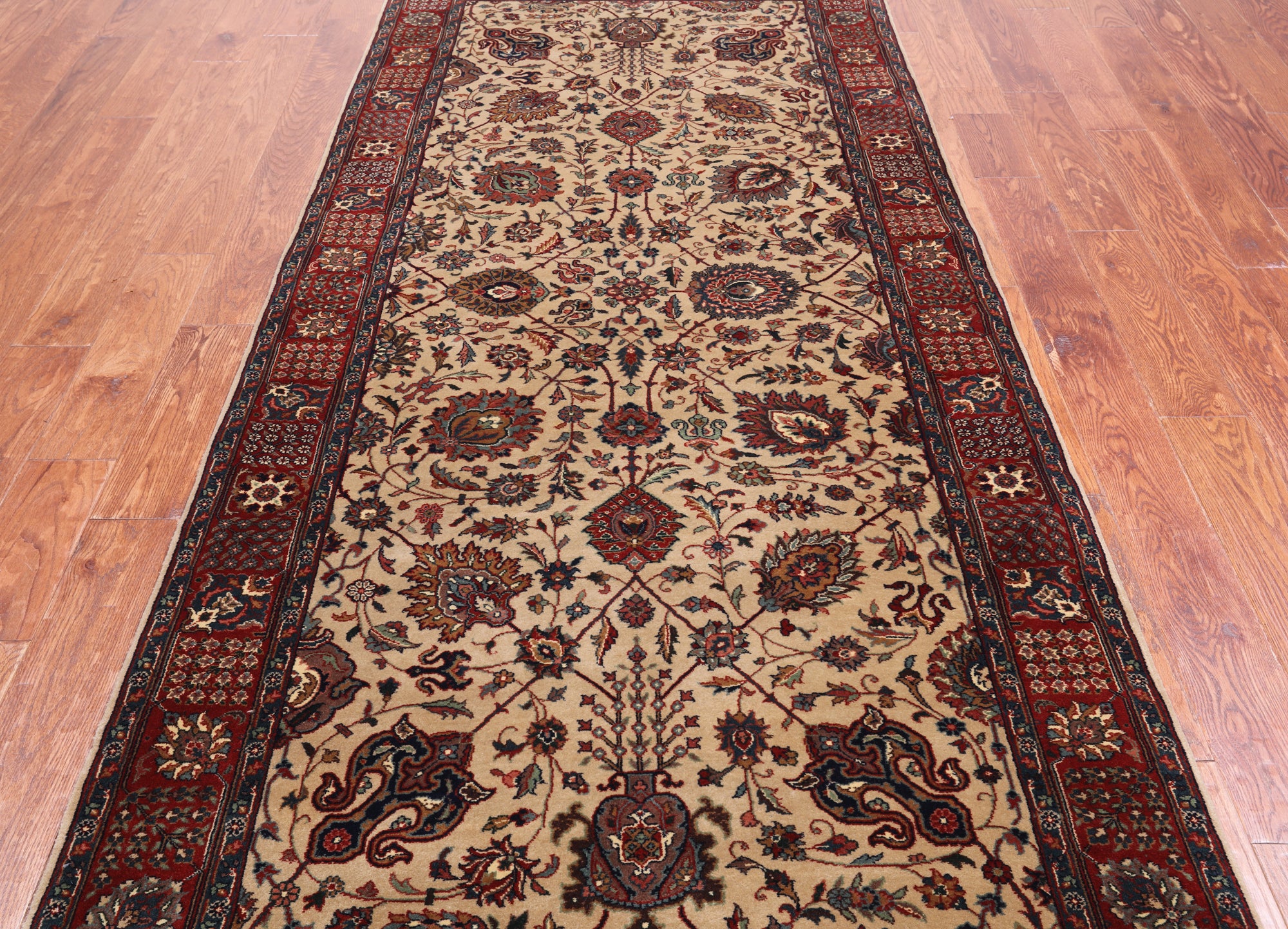 Khaki Persian Fine Tabriz Handmade Wool Runner Rug - 4' 2" X 9' 10"