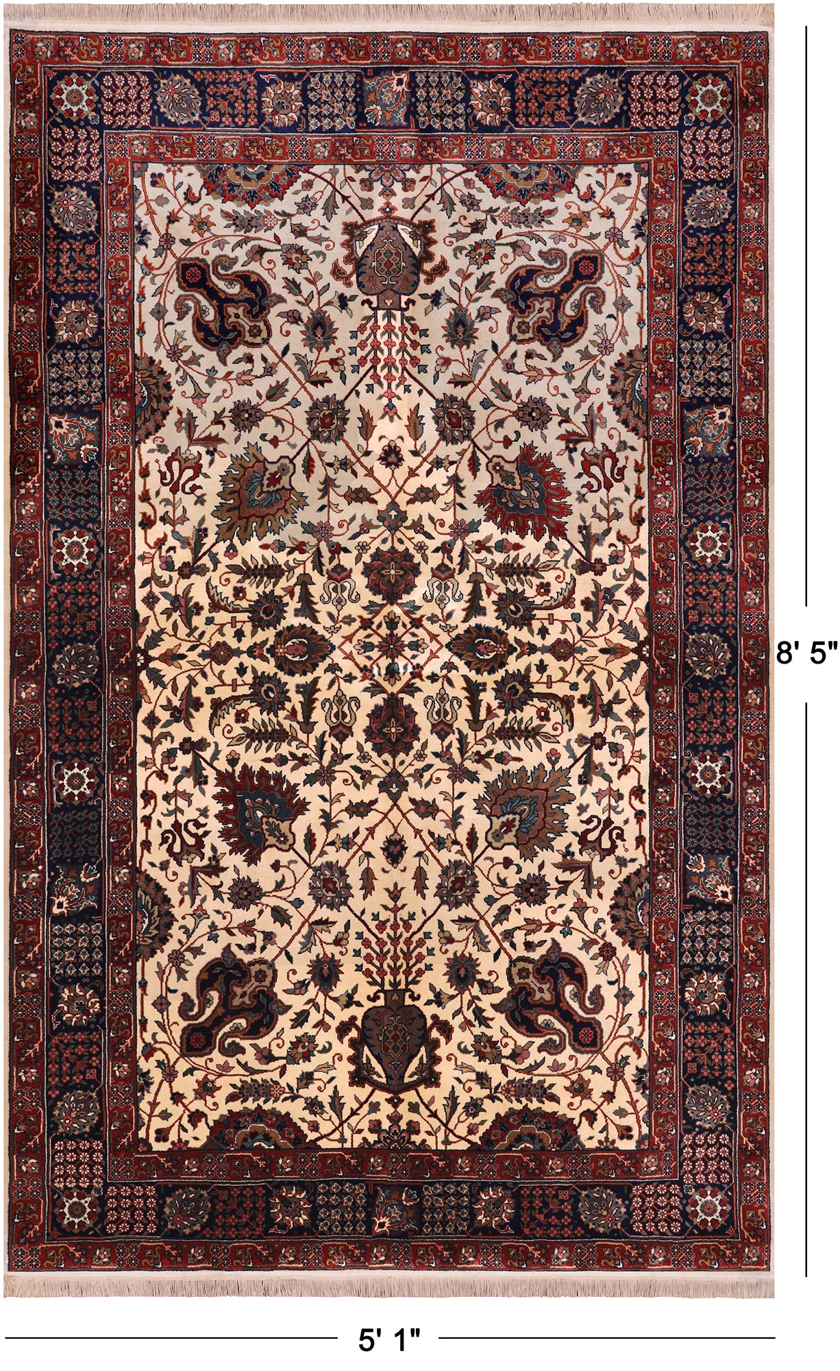 Beige Persian Fine Tabriz Hand Knotted Wool Rug - 5' 1" X 8' 5"