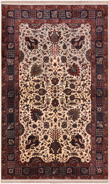 Beige Persian Fine Tabriz Hand Knotted Wool Rug - 5' 1" X 8' 5"