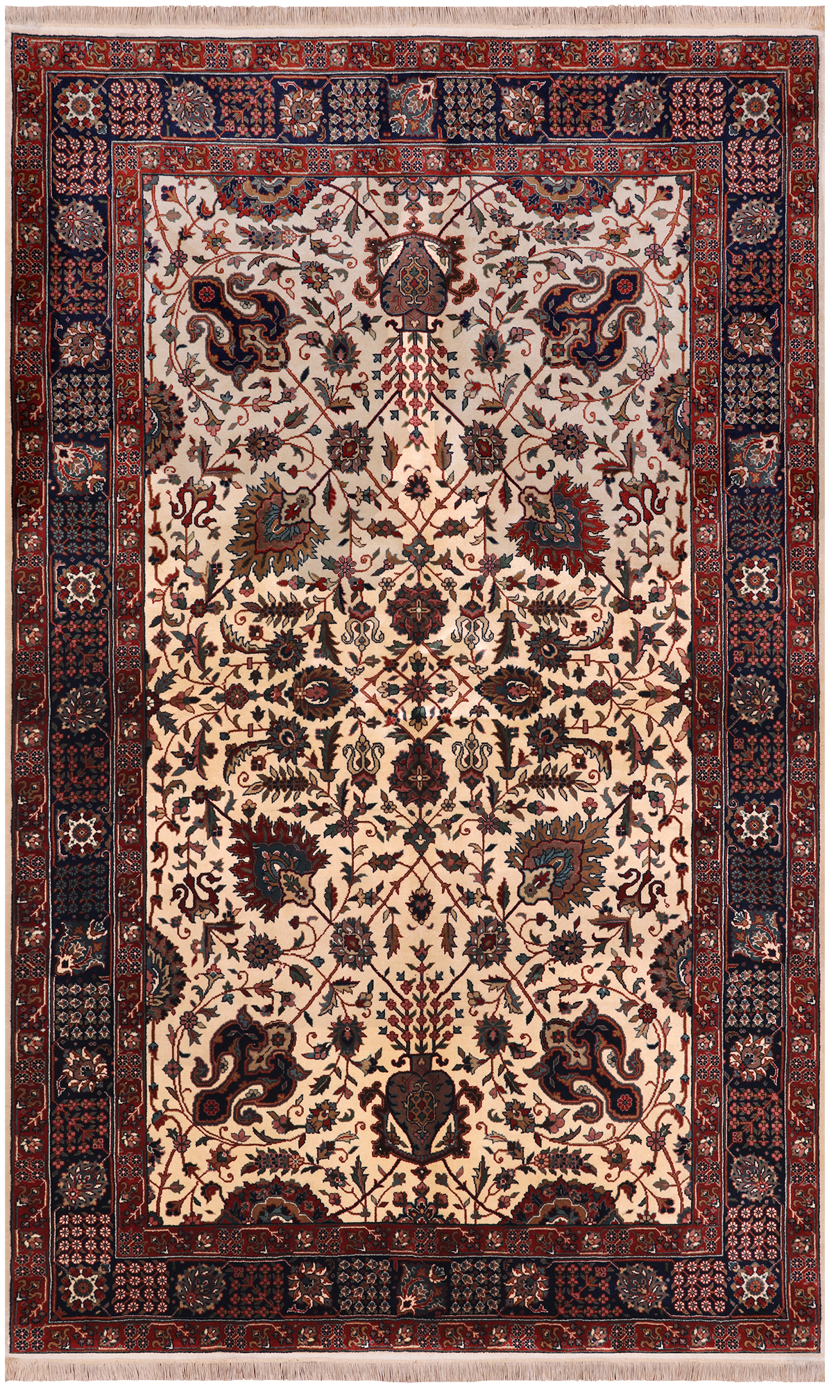 Beige Persian Fine Tabriz Hand Knotted Wool Rug - 5' 1" X 8' 5"