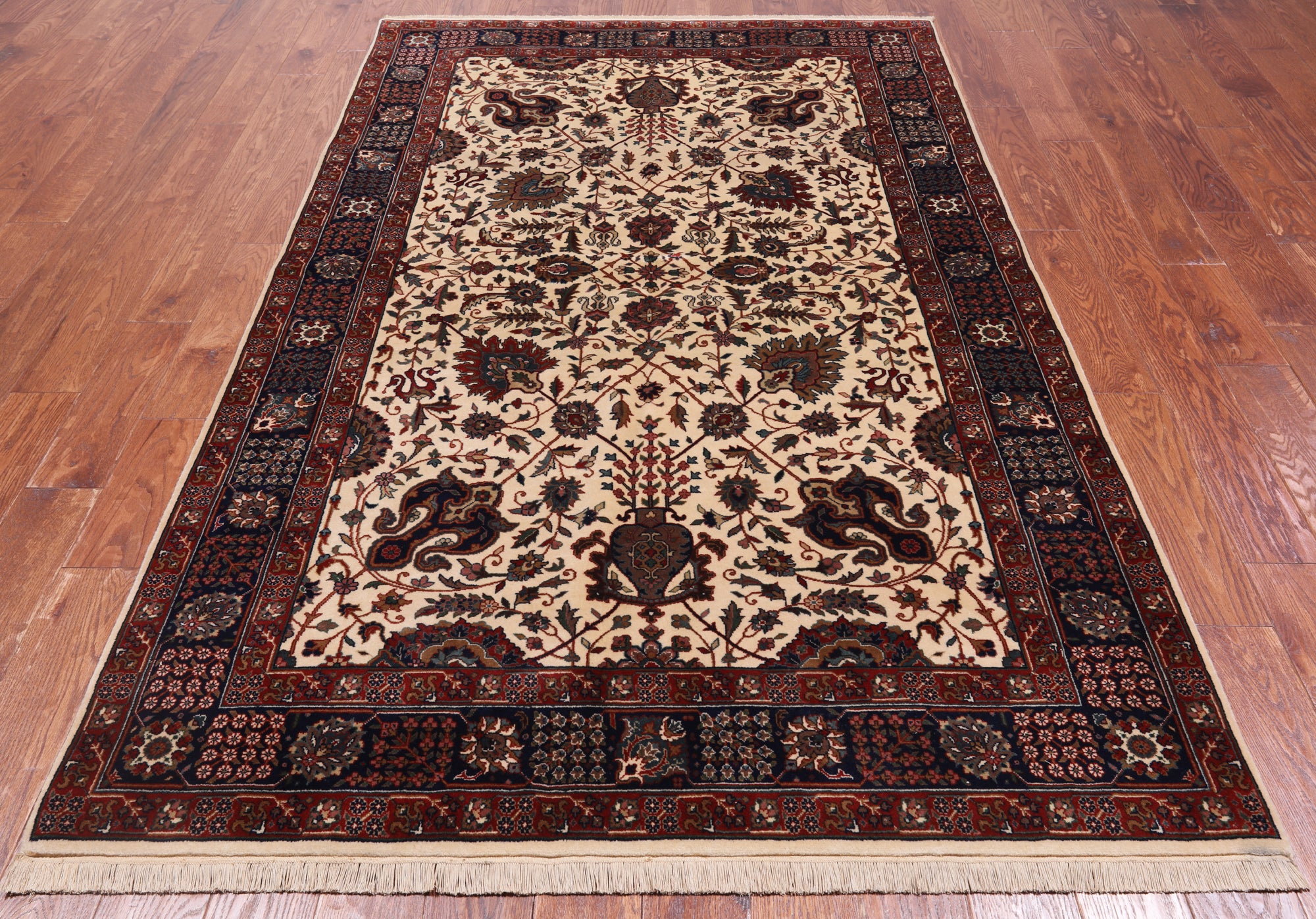 Beige Persian Fine Tabriz Hand Knotted Wool Rug - 5' 1" X 8' 5"