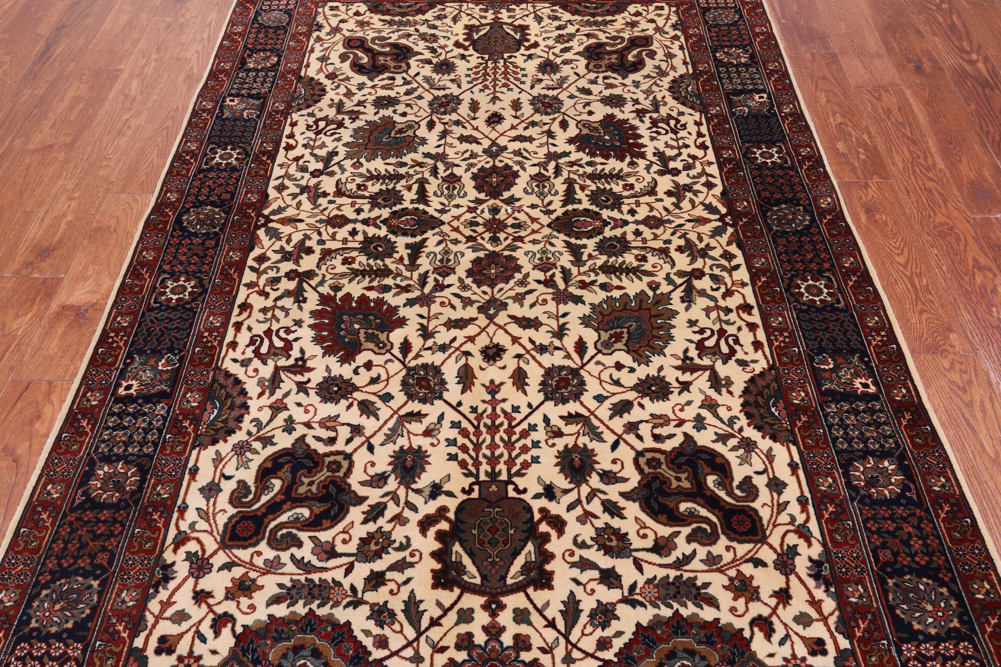 Beige Persian Fine Tabriz Hand Knotted Wool Rug - 5' 1" X 8' 5"