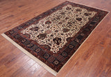 Beige Persian Fine Tabriz Hand Knotted Wool Rug - 5' 1" X 8' 5"